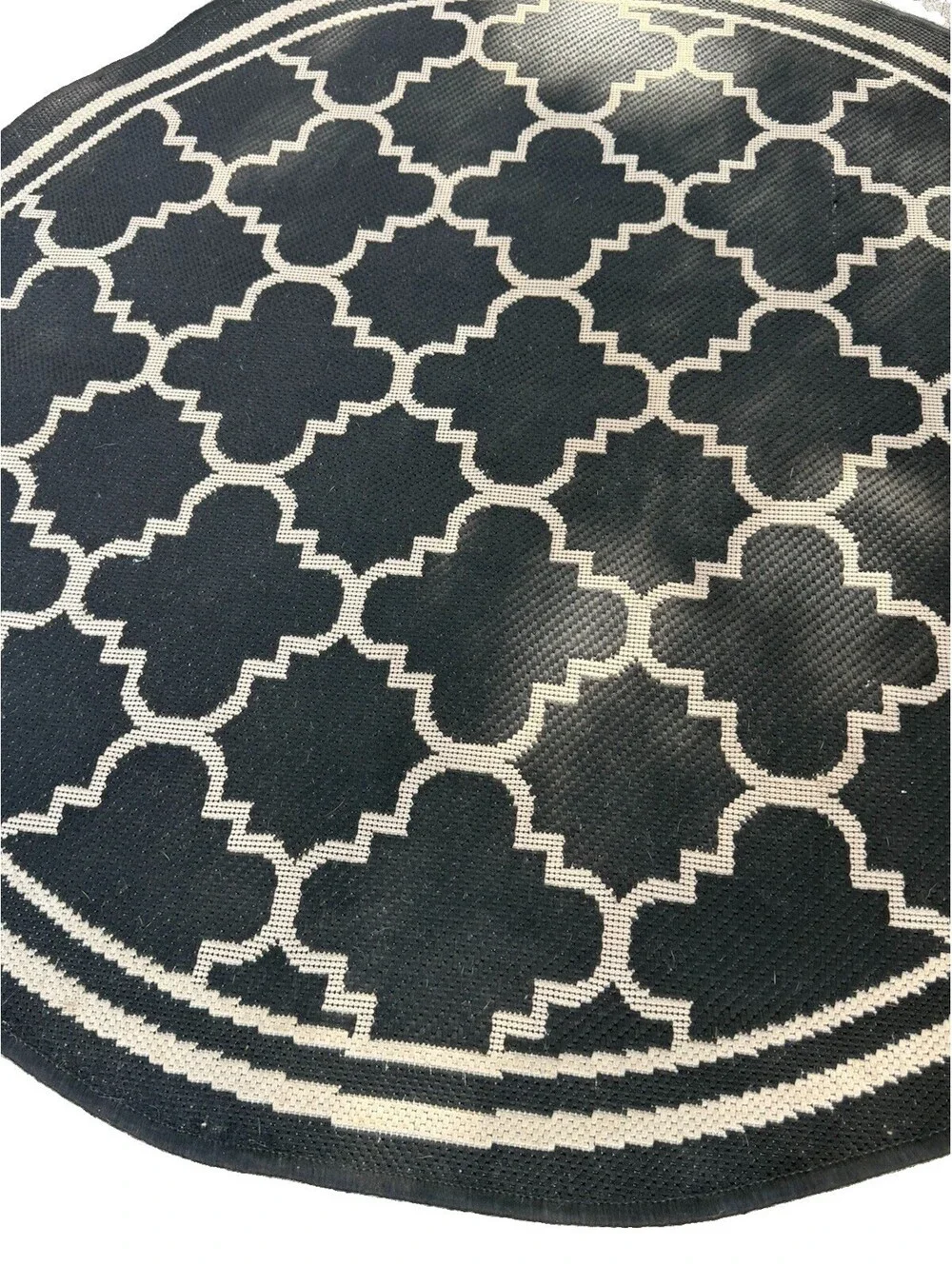 SAFAVIEH Courtyard CY6918 Black Beige 4’ Round Indoor Outdoor Patio Area Rug